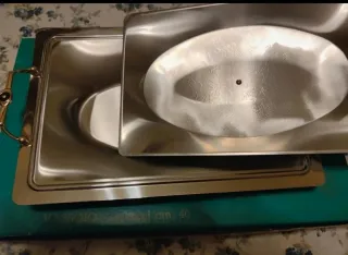 Vassoio Acciaio Inox e Oro con Manici e Coperchio