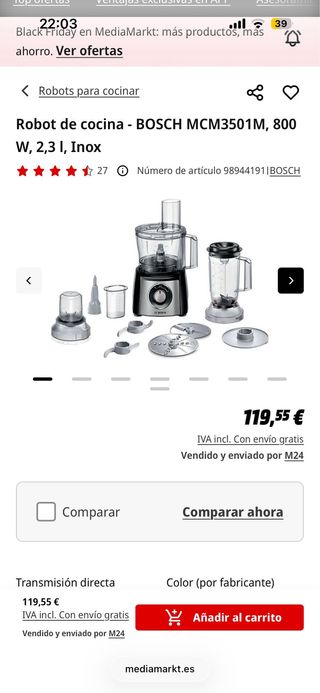 Robot Cocina Bosch MCM3501M 2,3L Negro/Acero