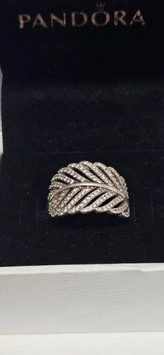 Anillo Pandora Pluma Brillante Plata