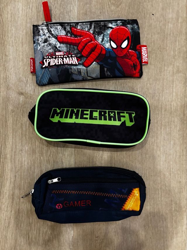 Lote 3 estuches escolares Spiderman, Minecraft, Ga