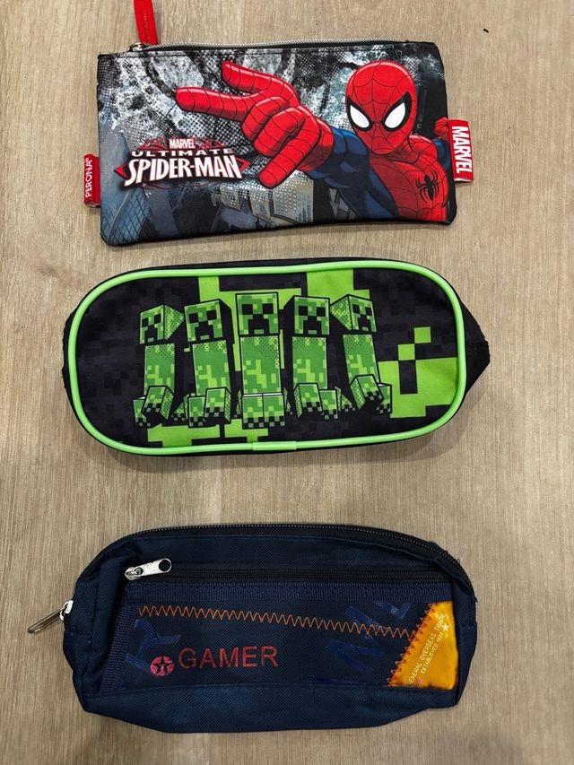Lote 3 estuches escolares Spiderman, Minecraft, Ga