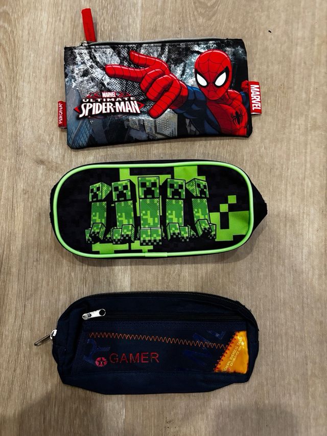 Lote 3 estuches escolares Spiderman, Minecraft, Ga