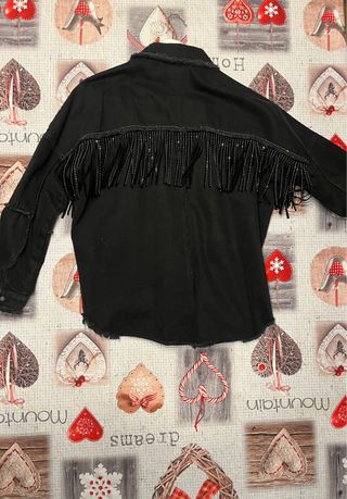 Chaqueta Zara negra flecos brillantes