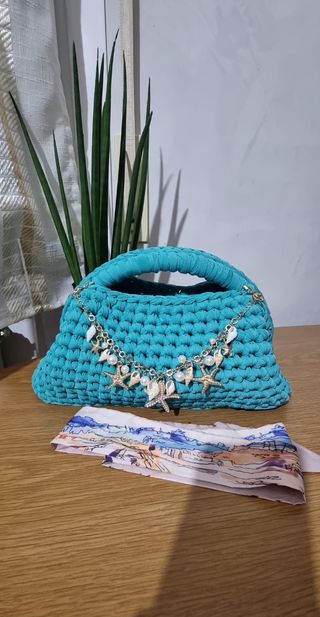Clutch bag Borsa uncinetto fatta a mano, turchese