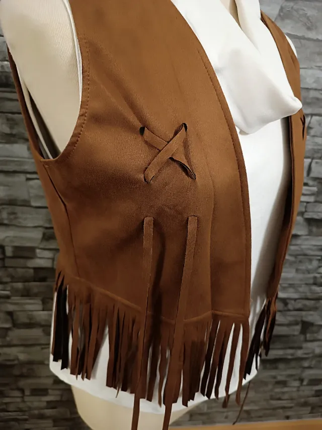 Chaleco con flecos marrón M