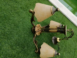 Lámpara Antigua Metal y Cristal