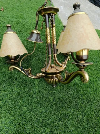 Lámpara Antigua Metal y Cristal