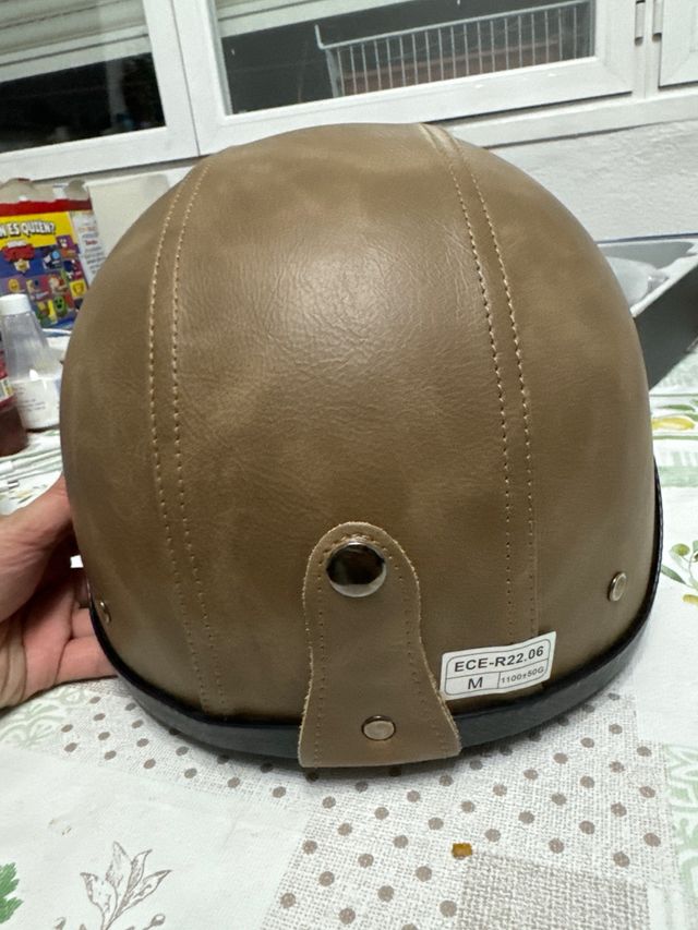 Casco Moto Cuero Marrón