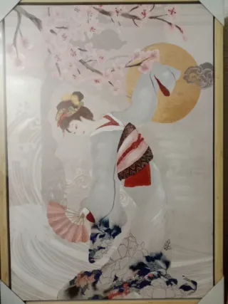 Decoración pared Geisha flores cerezo