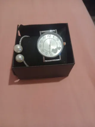 Reloj y Pulsera Perlas Plata