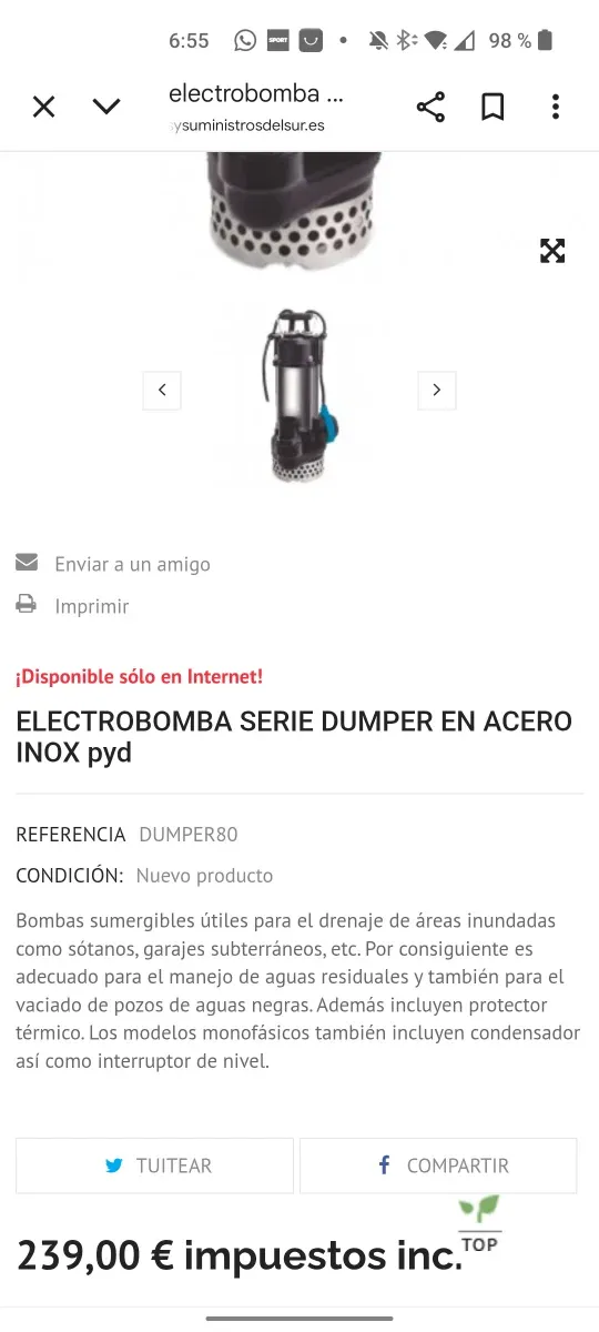 Bomba de agua sumergible