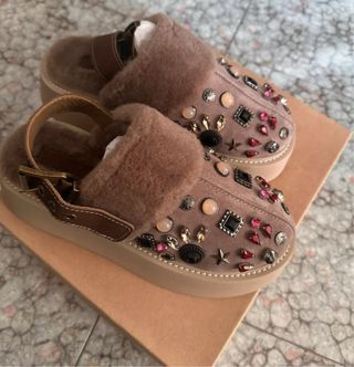 Zoccoli marroni pelliccia donna