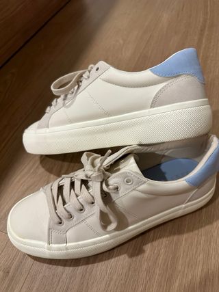 Zapatillas Zara Estilo Bamba Beige y Azul