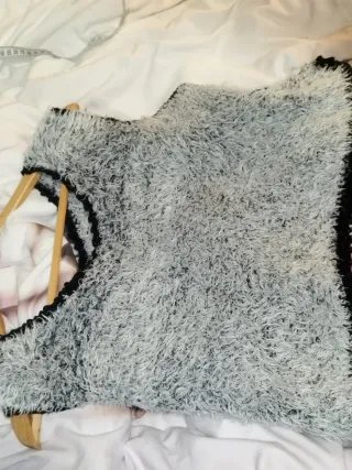 Chaleco Corto Pelo Sintético Negro y Blanco - L