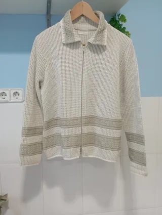 Cárdigan cremallera beige y blanco Talla XL