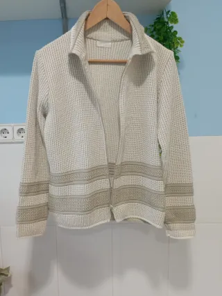 Cárdigan cremallera beige y blanco Talla XL