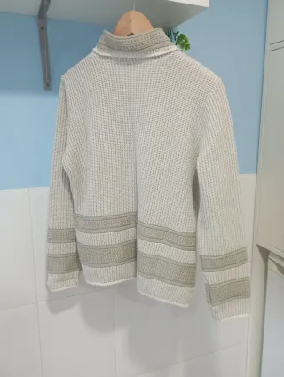 Cárdigan cremallera beige y blanco Talla XL