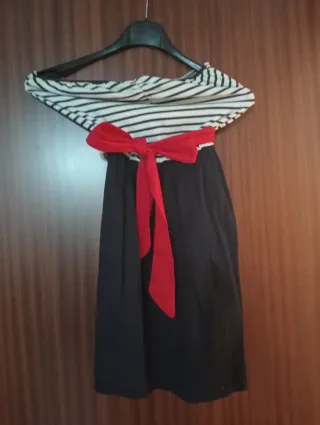 Vestido marinero rayas lazo rojo
