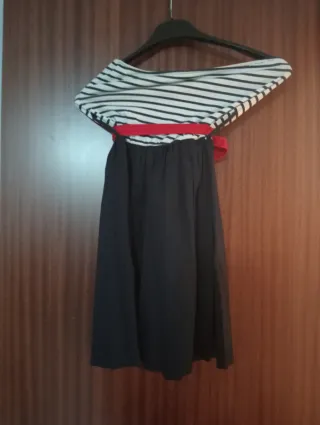 Vestido marinero rayas lazo rojo