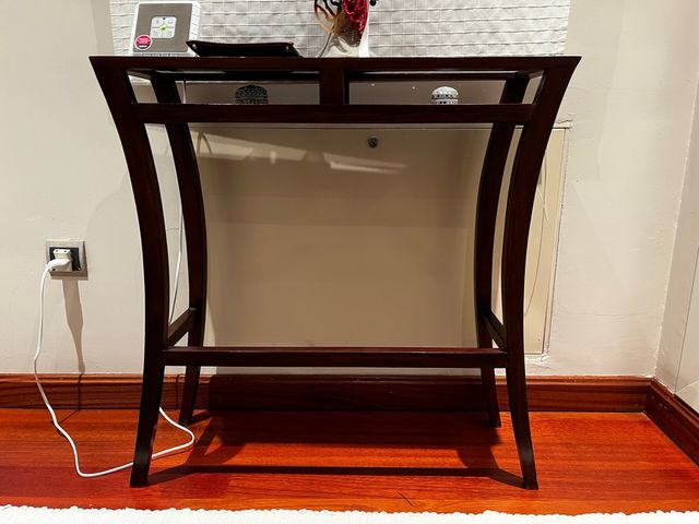 Consola estrecha madera maciza y cristal