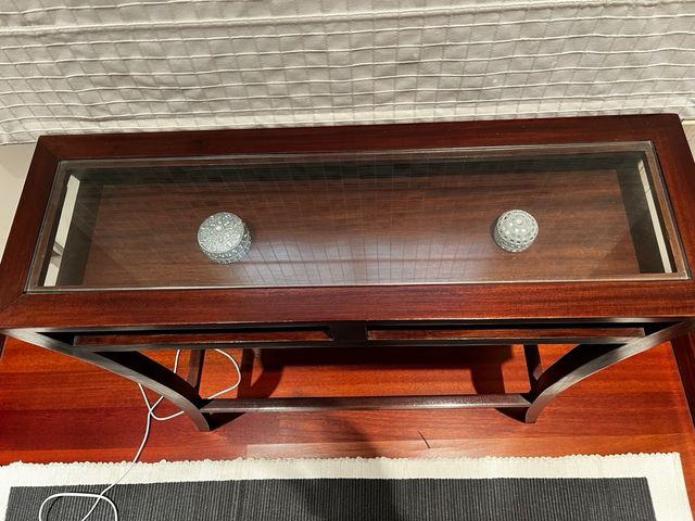 Consola estrecha madera maciza y cristal