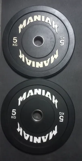 PESAS 2 DISCOS DE 5KG BUMPER MANIAK DE 50MM