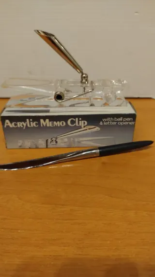 Pinza metacrilato vintage bolígrafo y abrecartas