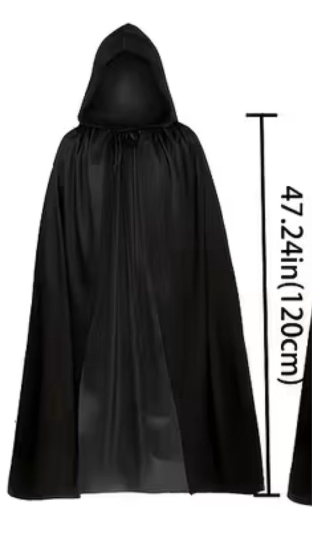 Capa negra con capucha para disfraz