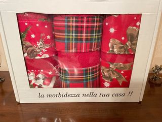 Set 6 Asciugamani Natale Rossi Fiocchi Renna