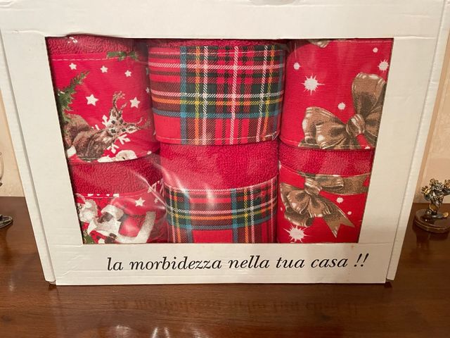 Set 6 Asciugamani Natale Rossi Fiocchi Renna