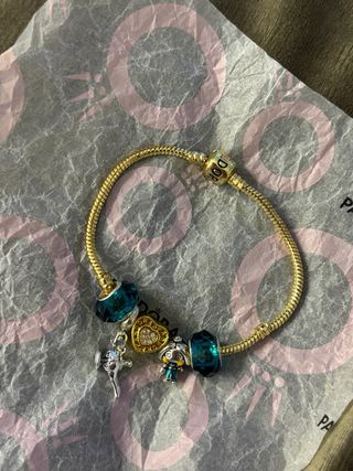 Pulseira Pandora Dourada com Pingentes Disney