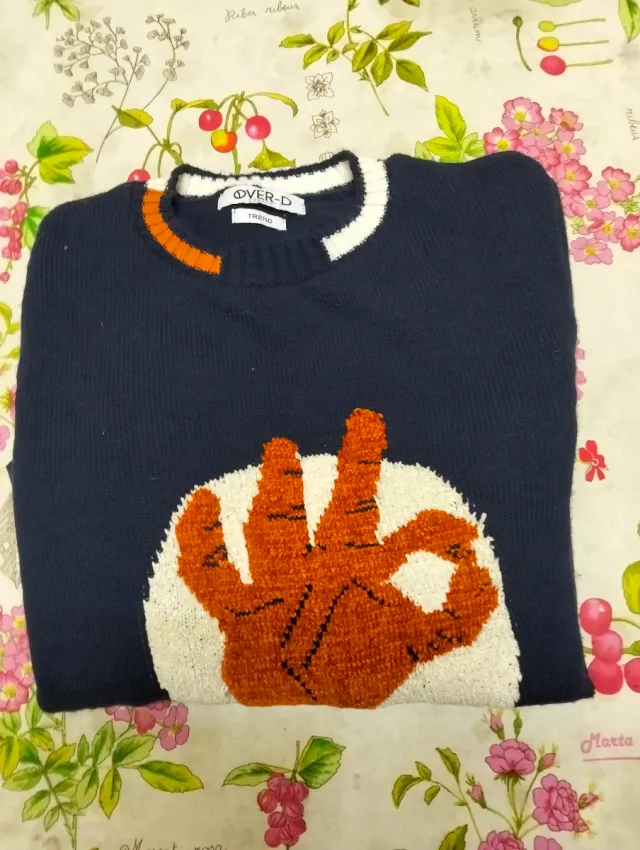 Maglione OVER-D blu con mano arancione taglia M