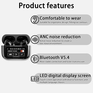 Auriculares A9-Plus (negro) inalámbricos - Bluetooth 5.3 - internos con cancelación de ruido ENC-Con estuche de carga inalámbrica Pantalla LED, auriculares de graves profundos de quinta generación