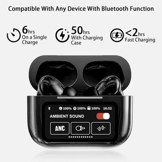 Auriculares A9-Plus (negro) inalámbricos - Bluetooth 5.3 - internos con cancelación de ruido ENC-Con estuche de carga inalámbrica Pantalla LED, auriculares de graves profundos de quinta generación