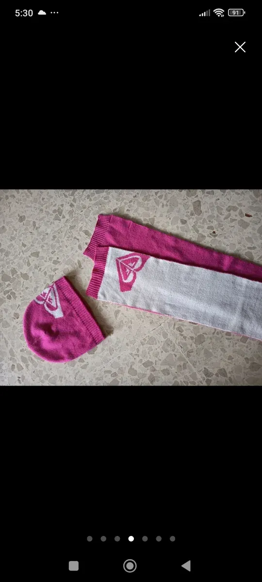 Gorro y bufanda Roxy, rosa y blanco