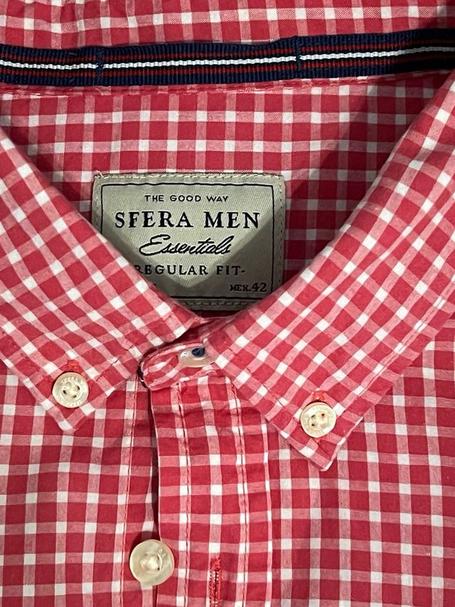 Camisa Sfera Men cuadros blanco y rojo