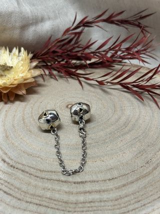 Cadena Seguridad Esfera Corazones Plata y Oro