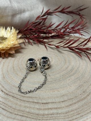 Cadena Seguridad Esfera Corazones Plata y Oro