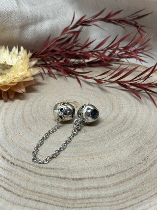 Cadena Seguridad Esfera Corazones Plata y Oro