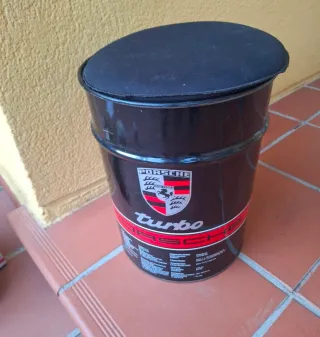 Taburete, cubo,Bidon aceite Porsche turbo vintage