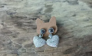 Orecchini Cuori Glitter Argento Nero