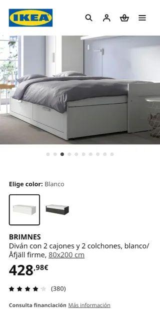 Cama Diván Ikea Blanca con 2 Cajones