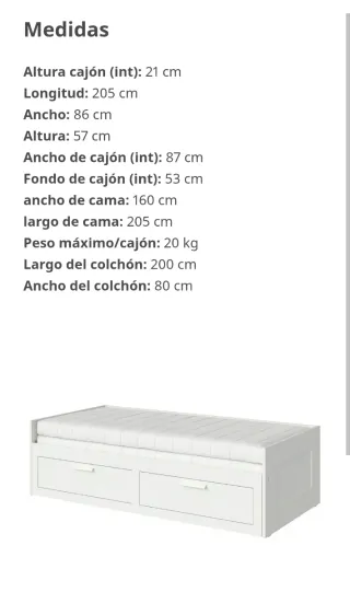 Cama Diván Ikea Blanca con 2 Cajones