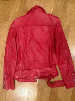 Chaqueta Biker Piel Roja Talla S Mango