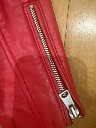 Chaqueta Biker Piel Roja Talla S Mango