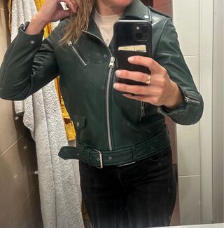 Chaqueta Piel Mango Verde Talla M