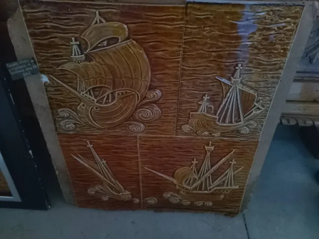 Cuadro porcelana barcos relieve años 60