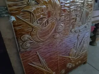 Cuadro porcelana barcos relieve años 60