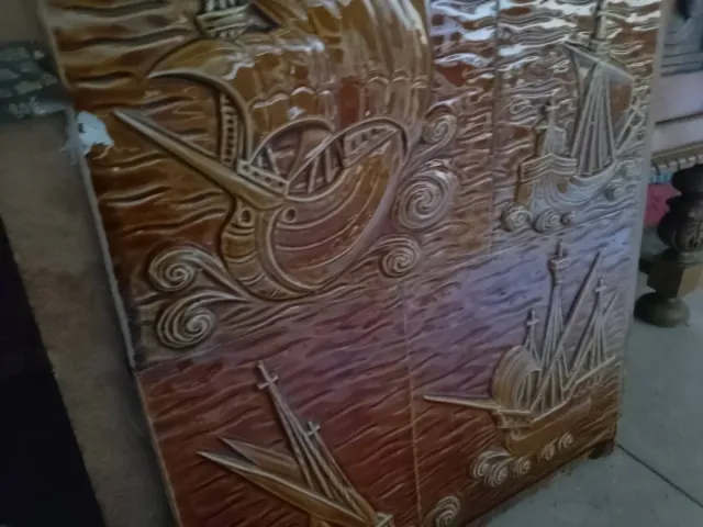 Cuadro porcelana barcos relieve años 60