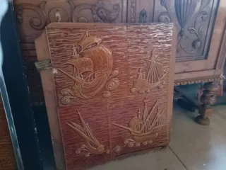 Cuadro porcelana barcos relieve años 60